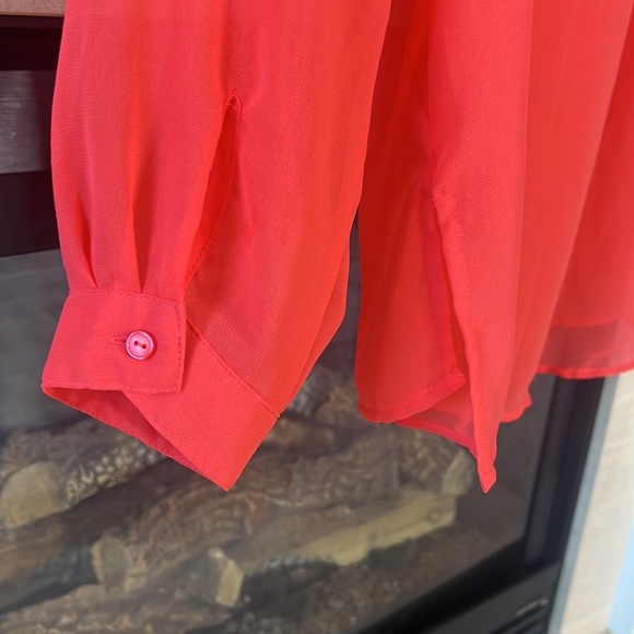 Ambience Apparel Coral Chiffon Button Up Blouse, 1X - Picture 3 of 5